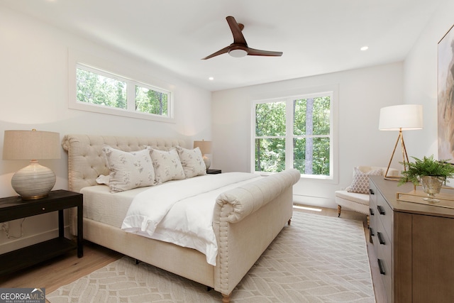 5535 Chestatee Landing Way, Gainesville, GA 30506 - bedroom with multiple windows, light wood-type flooring, recessed lighting, and a ceiling fan