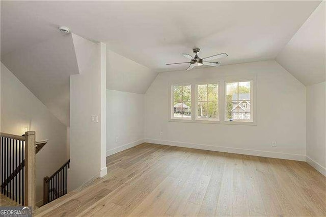 5535 Chestatee Landing Way, Gainesville, GA 30506 - additional living space featuring a ceiling fan, light wood-style floors, baseboards, and vaulted ceiling