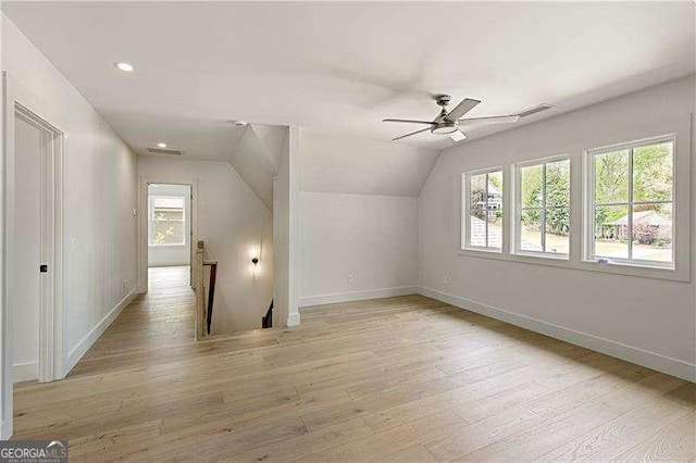 5535 Chestatee Landing Way, Gainesville, GA 30506 - additional living space featuring light wood finished floors, baseboards, a ceiling fan, vaulted ceiling, and recessed lighting