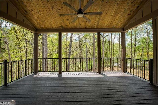 5535 Chestatee Landing Way, Gainesville, GA 30506 - wooden terrace with ceiling fan and a forest view