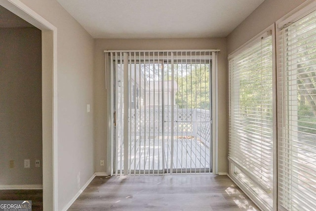 interior space with baseboards and wood finished floors