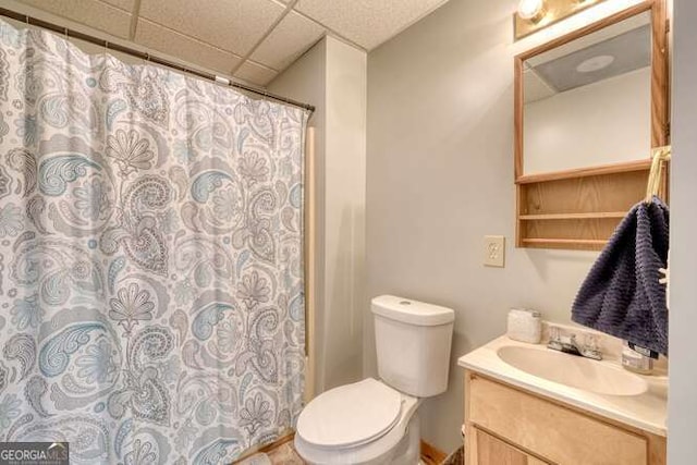 83 Smokey Creek Cv Tract B, Unit Tract B, Blairsville, GA 30512 - bathroom featuring vanity, toilet, a paneled ceiling, and a shower with shower curtain