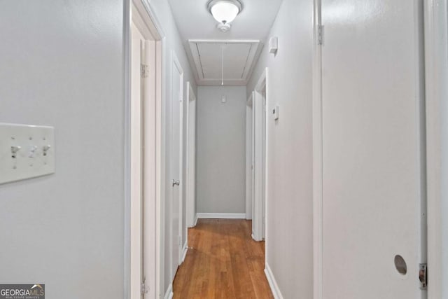 2732 Elkhorn Dr, Decatur, GA 30034 - corridor featuring baseboards, attic access, and wood finished floors