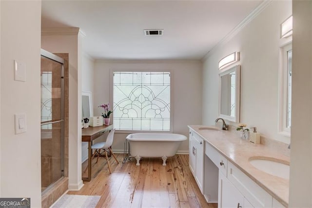 1038 Huntcliff, Atlanta, GA 30350 - full bath with a sink, visible vents, a stall shower, and a soaking tub