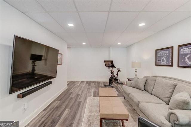 1038 Huntcliff, Atlanta, GA 30350 - living area with baseboards, recessed lighting, a paneled ceiling, and wood finished floors