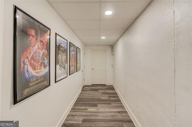 1038 Huntcliff, Atlanta, GA 30350 - corridor with a paneled ceiling, baseboards, dark wood-style floors, and recessed lighting