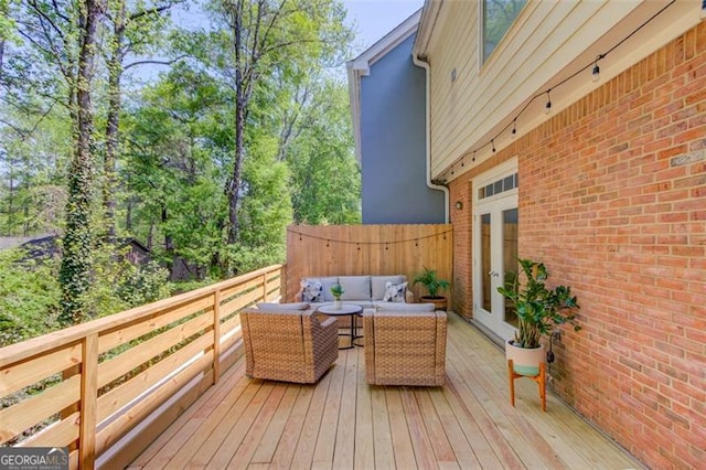 1038 Huntcliff, Atlanta, GA 30350 - deck with french doors, an outdoor living space, and fence