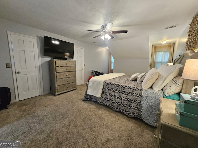 3650 Bay Leaf Dr, Loganville, GA 30052 - bedroom featuring carpet floors, a ceiling fan, and lofted ceiling