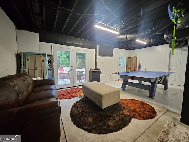 3650 Bay Leaf Dr, Loganville, GA 30052 - playroom with french doors, concrete flooring, healthy amount of natural light, and billiards table