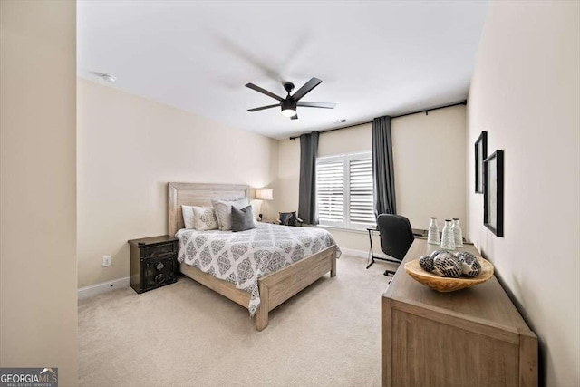 2358 New Salem Trce, Marietta, GA 30064 - bedroom featuring baseboards, light carpet, and ceiling fan