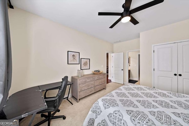 2358 New Salem Trce, Marietta, GA 30064 - bedroom featuring light colored carpet, a desk, a closet, and ceiling fan