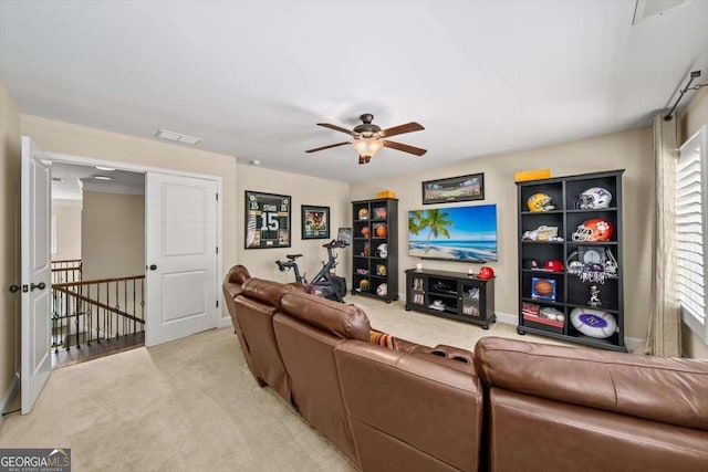 2358 New Salem Trce, Marietta, GA 30064 - living area featuring light colored carpet, a ceiling fan, and baseboards