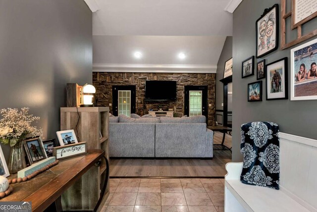 1055 River Bluff Dr, Winder, GA 30680 - living area with ornamental molding and marble finish floor