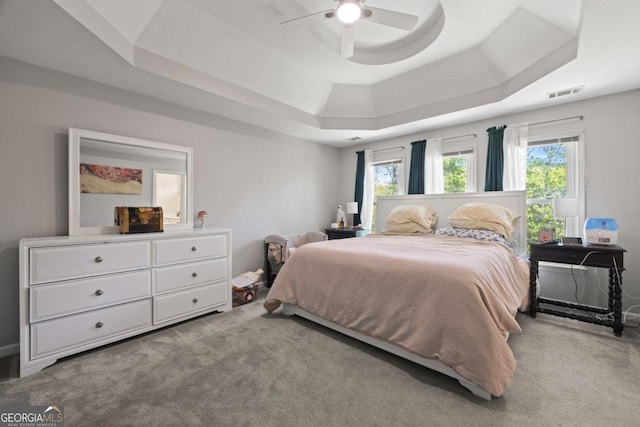 4016 Upland Trce, Marietta, GA 30066 - carpeted bedroom with a tray ceiling, ceiling fan, and visible vents
