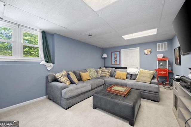 4016 Upland Trce, Marietta, GA 30066 - carpeted living room featuring baseboards, a drop ceiling, and visible vents