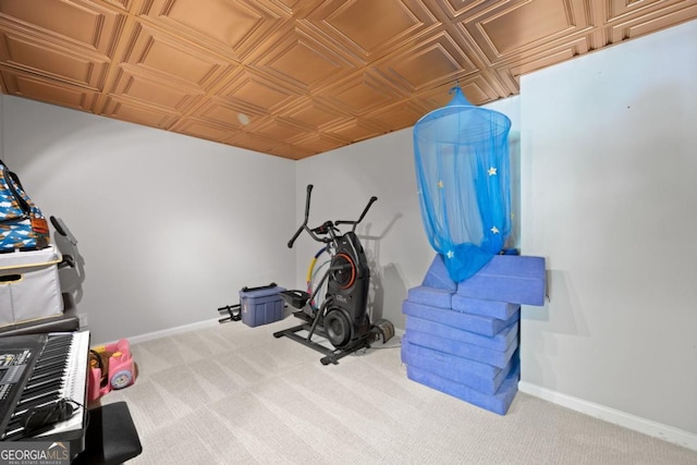 4016 Upland Trce, Marietta, GA 30066 - exercise room with carpet flooring, baseboards, and an ornate ceiling