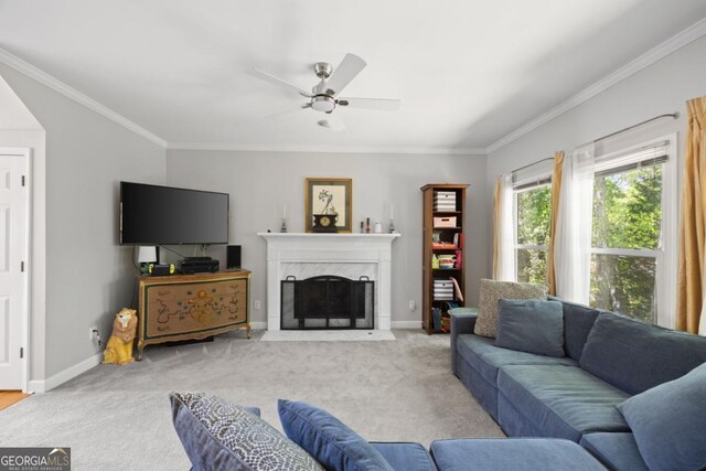 4016 Upland Trce, Marietta, GA 30066 - living room featuring baseboards, crown molding, and a ceiling fan