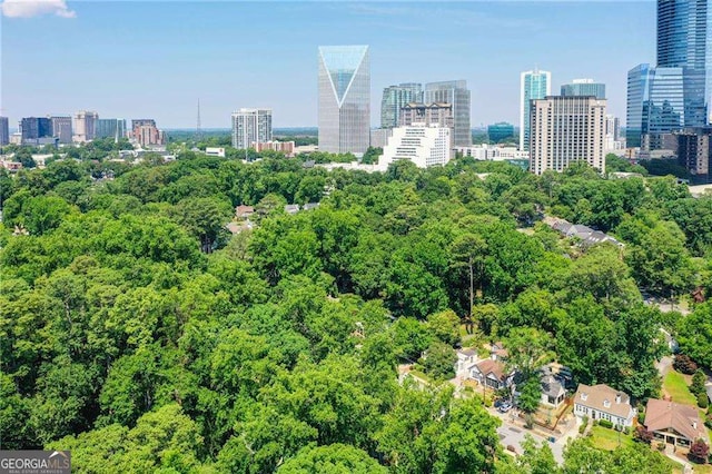 city view featuring a wooded view