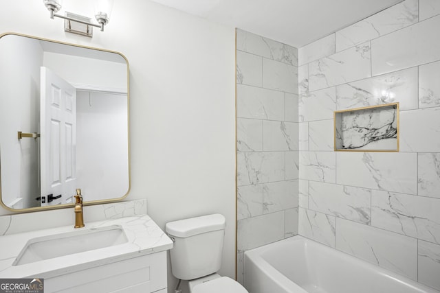full bath with vanity, washtub / shower combination, and toilet