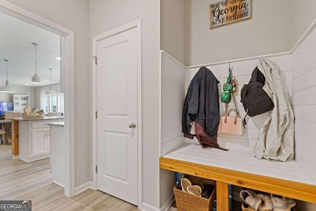 mudroom featuring light wood finished floors