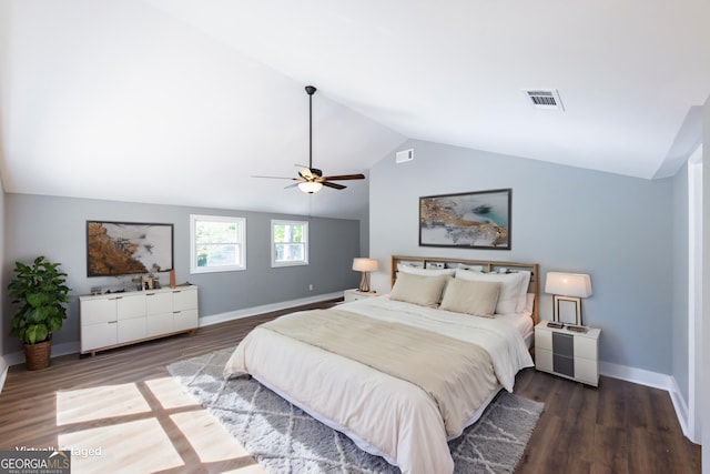 710 Avalon Rd, Thomaston, GA 30286 - bedroom featuring lofted ceiling, baseboards, wood finished floors, and a ceiling fan