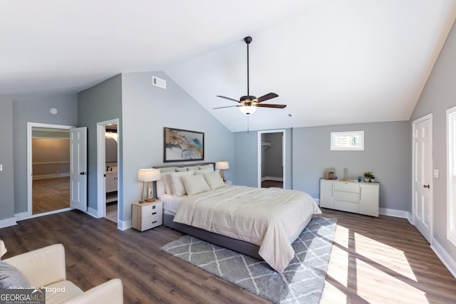 710 Avalon Rd, Thomaston, GA 30286 - bedroom featuring lofted ceiling, wood finished floors, baseboards, a ceiling fan, and a walk in closet