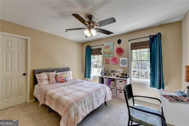 bedroom with carpet and ceiling fan