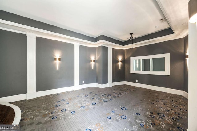 3511 Roxboro Rd NE, Atlanta, GA 30326 - interior space with ornamental molding, baseboards, a ceiling fan, and ornate columns