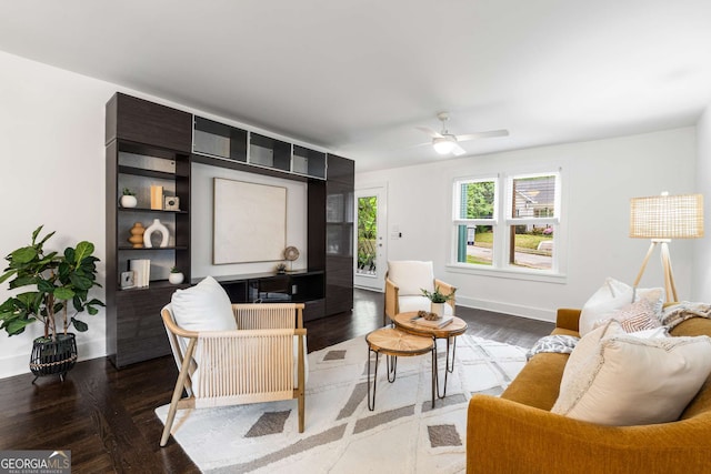 830 Belgrade Ave NE, Atlanta, GA 30306 - living area featuring baseboards, a ceiling fan, and wood finished floors