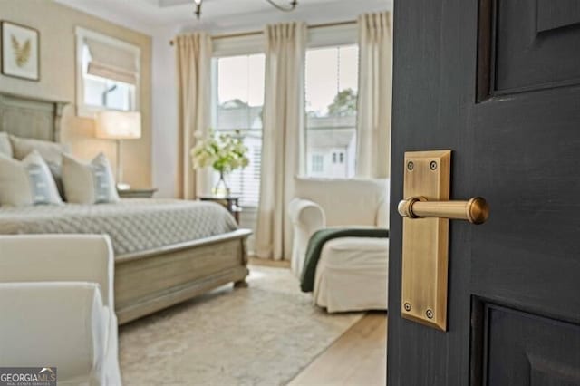 bedroom featuring light wood-type flooring