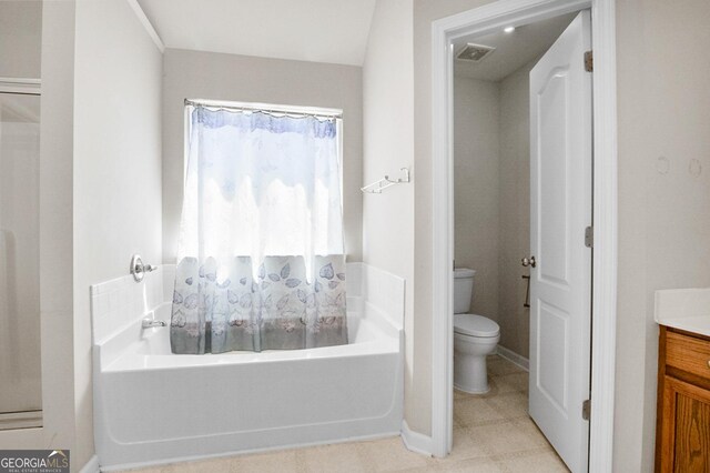 1502 Silver Mist Cir, Powder Springs, GA 30127 - full bathroom with visible vents, a washtub, vanity, and toilet