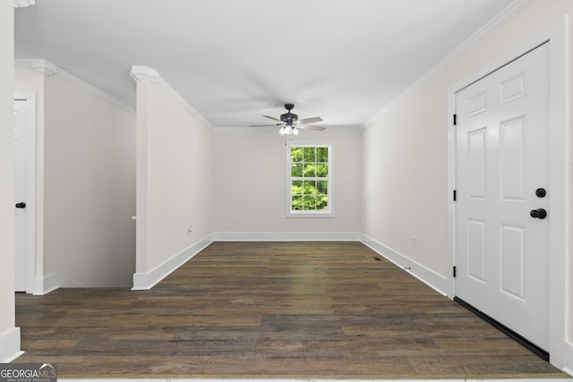 1271 Hayes St, Madison, GA 30650 - spare room with wood finished floors, crown molding, baseboards, and ceiling fan