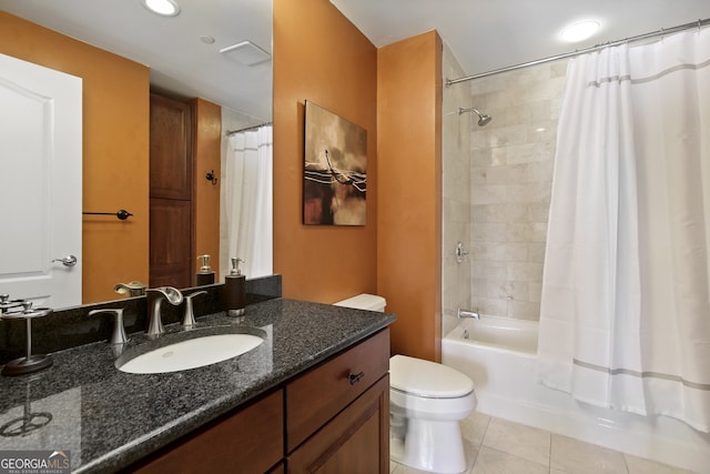 195 14th St Unit 1403, Atlanta, GA 30309 - bathroom with vanity, tile patterned floors, shower / bath combo, and recessed lighting