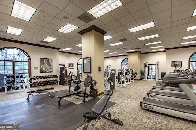 195 14th St Unit 1403, Atlanta, GA 30309 - workout area featuring ornamental molding and plenty of natural light