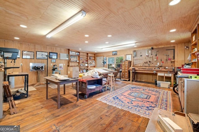 937 Fern Dr, Morganton, GA 30560 - interior space with wood ceiling, hardwood / wood-style floors, wooden walls, and recessed lighting