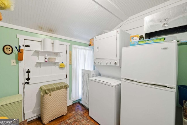937 Fern Dr, Morganton, GA 30560 - washroom with wood finished floors, stacked washing maching and dryer, and laundry area
