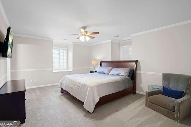 315 Mossy Pointe, Duluth, GA 30097 - carpeted bedroom featuring visible vents, a ceiling fan, baseboards, and ornamental molding
