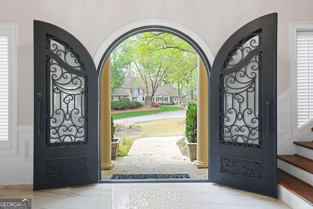 315 Mossy Pointe, Duluth, GA 30097 - entryway with marble finish floor and stairway