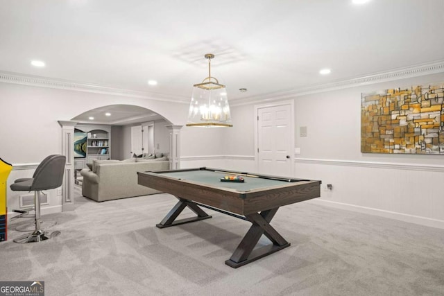 315 Mossy Pointe, Duluth, GA 30097 - playroom with arched walkways, crown molding, carpet flooring, and ornate columns