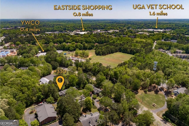 aerial view of a heavily wooded area