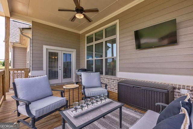 2424 Princeton Bend Way, Bogart, GA 30622 - wooden terrace with ceiling fan, outdoor lounge area, and french doors