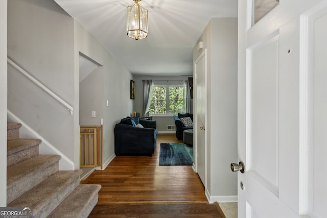 1649 Clairmont Way NE, Brookhaven, GA 30329 - entrance foyer with baseboards, wood finished floors, visible vents, and stairs