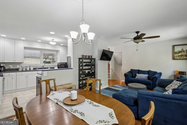 1649 Clairmont Way NE, Brookhaven, GA 30329 - dining room with visible vents, recessed lighting, stairs, and ceiling fan