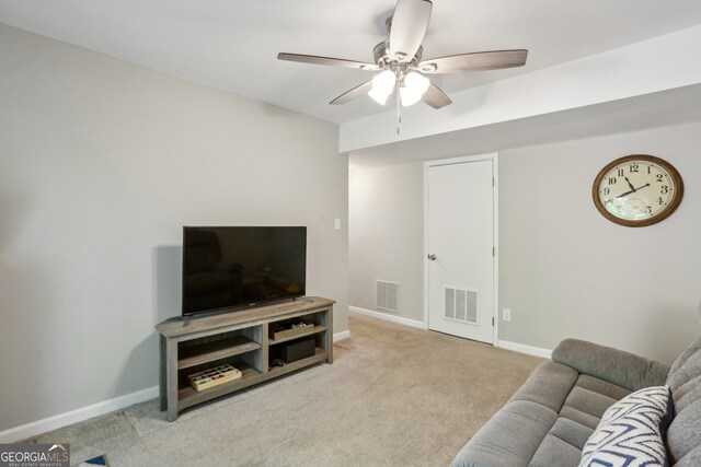 1649 Clairmont Way NE, Brookhaven, GA 30329 - living area with baseboards, a ceiling fan, visible vents, and carpet