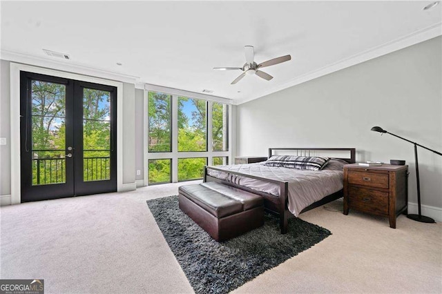 1268 Appleden Way Unit 17, Brookhaven, GA 30319 - carpeted bedroom featuring access to exterior, french doors, crown molding, and ceiling fan