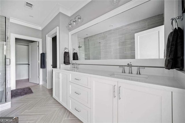 1268 Appleden Way Unit 17, Brookhaven, GA 30319 - full bathroom featuring a stall shower, crown molding, and double vanity