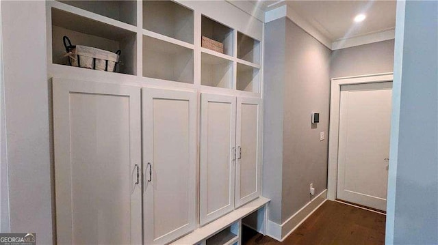 1268 Appleden Way Unit 17, Brookhaven, GA 30319 - mudroom with crown molding and dark wood-type flooring