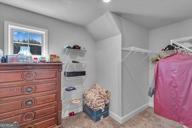 3206 Letha Woods Dr, Conyers, GA 30094 - walk in closet with light colored carpet and lofted ceiling