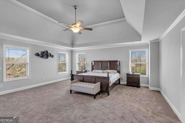 3206 Letha Woods Dr, Conyers, GA 30094 - bedroom featuring a tray ceiling, multiple windows, carpet flooring, and ornamental molding