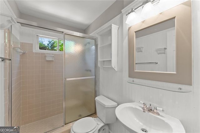 4044 Ashentree Dr, Brookhaven, GA 30341 - bathroom with a shower stall, toilet, and a sink